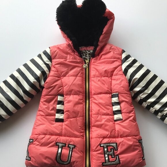 Weilong Girls Pink Stripes, cute hooded, fluffy lined, Jacket - says L looks M - Picture 5 of 16